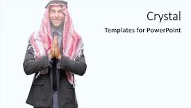  Presentation with long hair man - Presentation having islam christianity - young handsome arabian man background and a white colored foreground