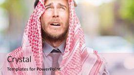  Presentation with long hair man - Theme with islam christianity - young handsome arabian man background and a lemonade colored foreground