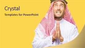  Presentation with praying hands - Colorful PPT layouts enhanced with islam christianity - young handsome man wearing keffiyeh backdrop and a yellow colored foreground