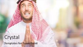  Presentation with emotions face speech - Slide deck featuring islam christianity - young handsome man wearing keffiyeh background and a lemonade colored foreground