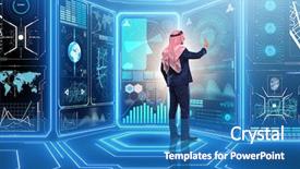  Presentation with stock trading - Presentation design featuring islam economy - arab businessman in stock trading background and a teal colored foreground