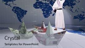  Presentation with islam - Presentation enhanced with islam economy - arab man and paper dollar background and a light gray colored foreground