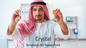  Presentation with islam - Slide set featuring islam economy - arab man with bitcoin background and a lemonade colored foreground