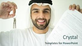  Presentation with arabic - Presentation featuring islam economy - arabic man making successful deal background and a sky blue colored foreground