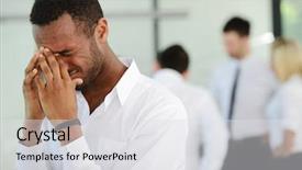  Presentation with worried female chlamydia - Theme enhanced with islam economy - worried businessman background and a light gray colored foreground