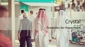  Presentation with arabic - Colorful slide set enhanced with islam germany - arabic businessmen walking backdrop and a soft green colored foreground