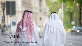  Presentation with arabic - Slide set featuring islam germany - arabic businessmen walking background and a lemonade colored foreground