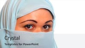  Presentation with woman muslim - PPT theme featuring islam germany - young muslim woman with hide background and a light blue colored foreground