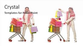  Presentation with shopping for electronics - Slide set with islam market - arab man doing shopping isolated background and a white colored foreground