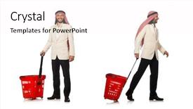  Presentation with islam - Amazing theme having islam market - arab man doing shopping isolated backdrop and a white colored foreground