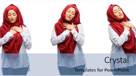  Presentation with heart health - Slide set consisting of islam marriage - arab woman wearing hijab background and a teal colored foreground