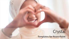  Presentation with hands heart - Slides having black sunglasses isolated on white background and a white colored foreground.