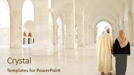  Presentation with arabic - PPT theme featuring islam marriage - muslim arabic couple indoor white background and a lemonade colored foreground