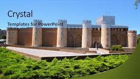  Presentation with castle - Cool new presentation theme with tropical beach view in vintage style ocean landscape with thai traditional boat and lonely dead tree at pranang cave beach railay krabi thailand backdrop and a sky blue colored foreground.