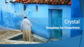  Presentation with architectural - Theme enhanced with islam plants - architectural detail in chefchaouen morocco background and a  colored foreground