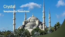  Presentation with mosque - Colorful PPT layouts enhanced with islam plants - fountain and sultan hamet mosque backdrop and a teal colored foreground