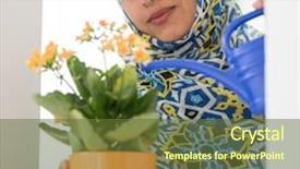  Presentation with woman muslim - Cool new slide set with islam plants - muslim traditional woman watering flowers backdrop and a tawny brown colored foreground