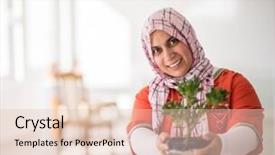  Presentation with woman muslim - Colorful presentation design enhanced with islam plants - muslim traditional woman backdrop and a lemonade colored foreground