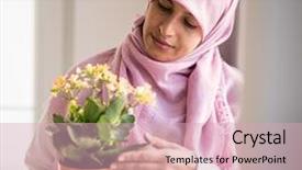  Presentation with muslim sufi history - Audience pleasing presentation theme consisting of islam plants - muslim traditional woman backdrop and a soft green colored foreground