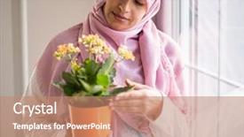  Presentation with muslim sufi history - Presentation design with islam plants - muslim traditional woman background and a coral colored foreground