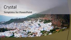  Presentation with morocco - Slide set having islam plants - sunset light over chefchaouen medina background and a light gray colored foreground