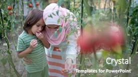  Presentation with muslim - Presentation design enhanced with islam plants - young arabian muslim girl background and a gray colored foreground
