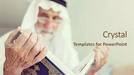  Presentation with islamic culture - Presentation theme enhanced with islamic culture - elderly man sitting and reading background and a sky blue colored foreground