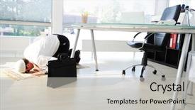  Presentation with omrah muslim people praying - Amazing PPT theme having islamic culture - muslim businessman praying at office backdrop and a light gray colored foreground