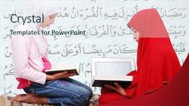  Presentation with islamic culture - Slides featuring islamic culture - two muslim girls reading koran background and a sky blue colored foreground
