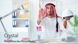  Presentation with cooperative cooperation at new project - PPT layouts having islamic engineering - arab engineer working on new background and a  colored foreground