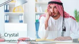  Presentation with engineering desk of civil engineer - Cool new PPT theme with islamic engineering - arab engineer working on new backdrop and a  colored foreground