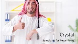  Presentation with project - Beautiful slides featuring islamic engineering - arab engineer working on new backdrop and a  colored foreground