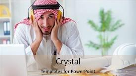  Presentation with cooperative cooperation at new project - Audience pleasing theme consisting of islamic engineering - arab engineer working on new backdrop and a  colored foreground