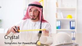  Presentation with project - Amazing PPT layouts having islamic engineering - arab engineer working on new backdrop and a  colored foreground