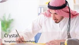  Presentation with project - PPT layouts with islamic engineering - arab engineer working on new background and a  colored foreground