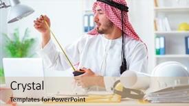  Presentation with project - Amazing slide deck having islamic engineering - arab engineer working on new backdrop and a  colored foreground