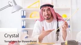  Presentation with project - Colorful presentation design enhanced with islamic engineering - arab engineer working on new backdrop and a  colored foreground