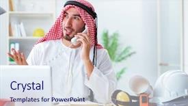  Presentation with cooperative cooperation at new project - Slide deck with islamic engineering - arab engineer working on new background and a  colored foreground