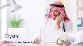  Presentation with project - PPT layouts enhanced with islamic engineering - arab engineer working on new background and a  colored foreground