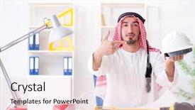  Presentation with project - Beautiful PPT layouts featuring islamic engineering - arab engineer working on new backdrop and a  colored foreground