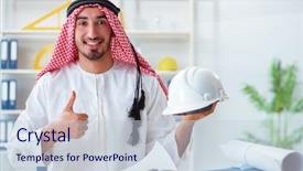  Presentation with cooperative cooperation at new project - Beautiful slide deck featuring islamic engineering - arab engineer working on new backdrop and a  colored foreground