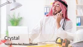  Presentation with project - Colorful slide set enhanced with islamic engineering - arab engineer working on new backdrop and a  colored foreground