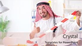  Presentation with cooperative cooperation at new project - Cool new slide deck with islamic engineering - arab engineer working on new backdrop and a  colored foreground