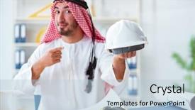  Presentation with project - PPT theme with islamic engineering - arab engineer working on new background and a  colored foreground
