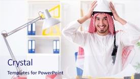  Presentation with cooperative cooperation at new project - Beautiful theme featuring islamic engineering - arab engineer working on new backdrop and a  colored foreground