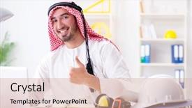  Presentation with cooperative cooperation at new project - PPT layouts having islamic engineering - arab engineer working on new background and a  colored foreground