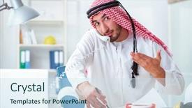  Presentation with cooperative cooperation at new project - Audience pleasing PPT layouts consisting of islamic engineering - arab engineer working on new backdrop and a sky blue colored foreground