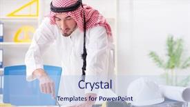  Presentation with cooperative cooperation at new project - Beautiful slide deck featuring islamic engineering - arab engineer working on new backdrop and a sky blue colored foreground