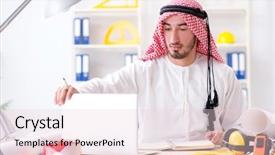  Presentation with cooperative cooperation at new project - PPT theme with islamic engineering - arab engineer working on new background and a lemonade colored foreground
