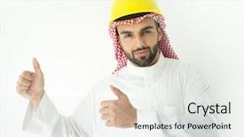  Presentation with engineering - Audience pleasing PPT theme consisting of islamic engineering - arabic young architect posing backdrop and a white colored foreground